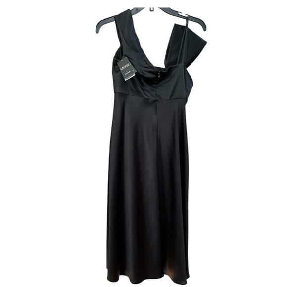 Lauren Ralph Lauren Satin Slip Cocktail Dress, Asymmetric Shoulder | 6 Black NWT - Picture 5 of 16